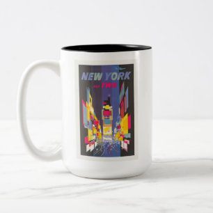 New York City Colorful Times Square Travel Poster Tweekleurige Koffiemok