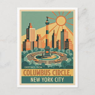 New York City Columbus Circle Retro Kunst Briefkaart