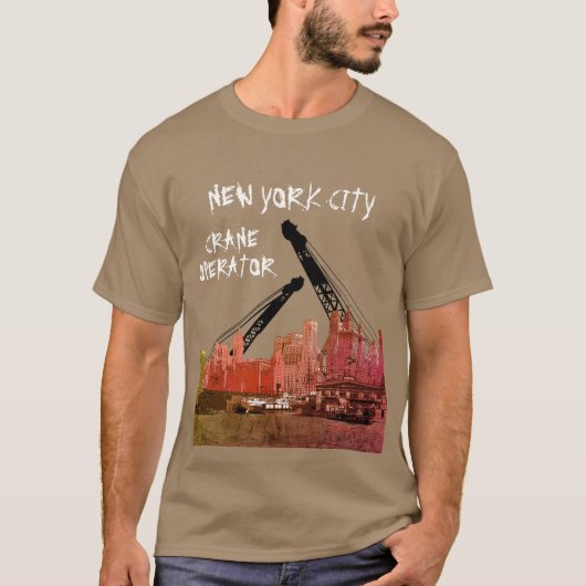 New York City Crane Operator 1930's Skyline Comic T-shirt (Voorkant)