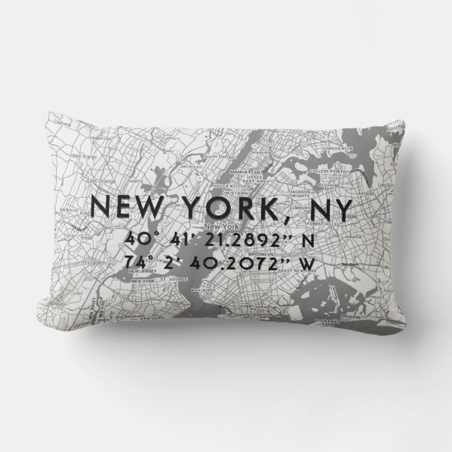 New York City Custom Map | Zwarte witte grijs Kussen (Voorkant)