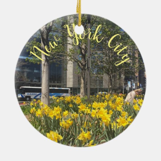New York City Daffodils Columbus Circle NYC Spring Keramisch Ornament (Achterkant)