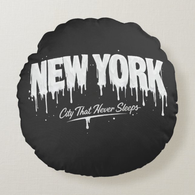 New York City Dat Nooit Slaapt Rond Kussen (Voorkant)