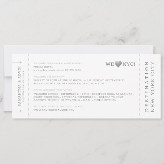 New York City Destination Silver Boarding Pass Save The Date (Achterkant)