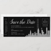 New York City Destination Silver Boarding Pass Save The Date (Voorkant / Achterkant)