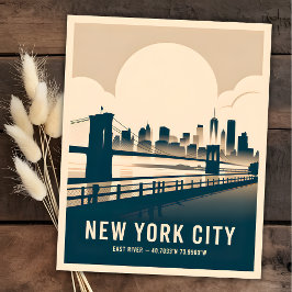  New York City East River Skyline WPA-stijl Briefkaart