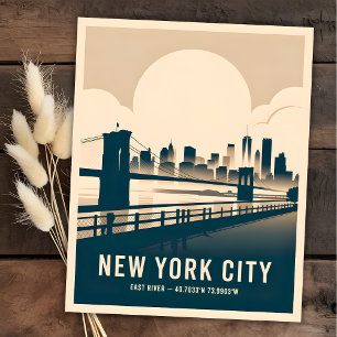  New York City East River Skyline WPA-stijl Briefkaart