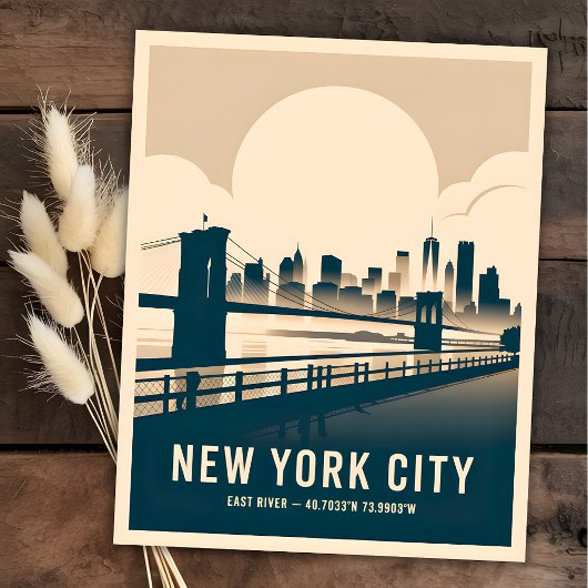  New York City East River Skyline WPA-stijl Briefkaart