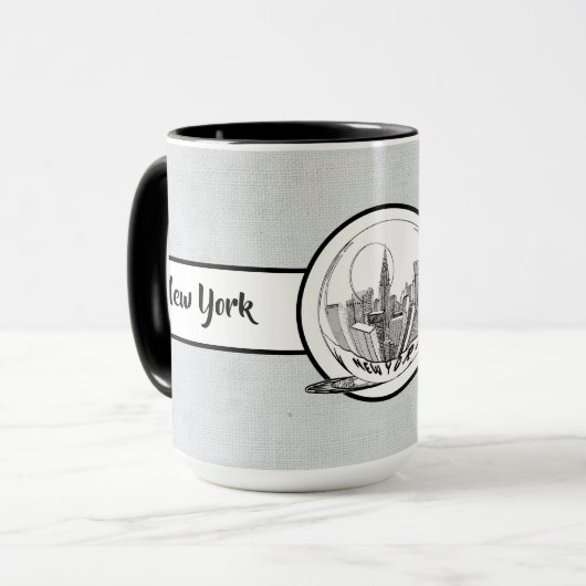 New York City Elegant linen Ringer 15oz Mok (Voorkant links)