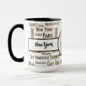 New York City Elegant linnen Black Ringer 15oz Mok (Links)