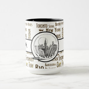 New York City Elegant linnen Black Ringer 15oz Mok