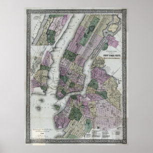 New York City (en Environs) Map 1866 Poster