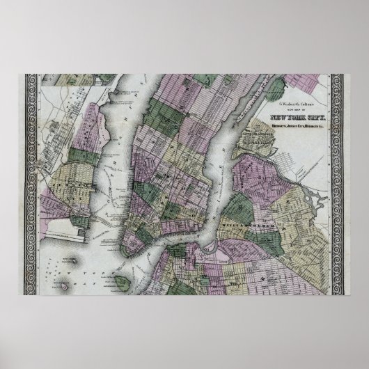 New York City (en Environs) Map 1866 Poster (Voorkant)