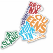 New York City Five Boroughs Woord Kunstkaart Sticker (Voorkant)