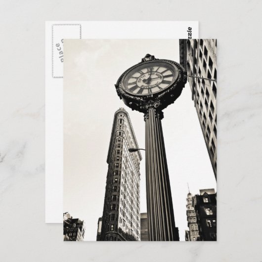 New York City - Flatiron Building and Clock Briefkaart (Voorkant / Achterkant)