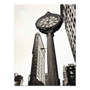 New York City - Flatiron Building and Clock Foto Afdruk
