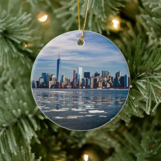 New York City Freedom Tower Skyline Keramisch Ornament (Boom)