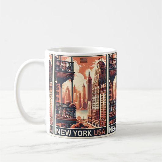 New York City gebouwen  balkon uitzicht Koffiemok (Links)