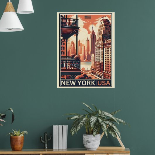 New York City gebouwen  balkon uitzicht Poster (Woonkamer 1)