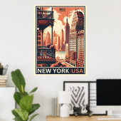 New York City gebouwen  balkon uitzicht Poster (Thuiskantoor)