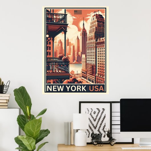 New York City gebouwen  balkon uitzicht Poster (Thuiskantoor)