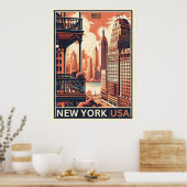 New York City gebouwen  balkon uitzicht Poster (Keuken)