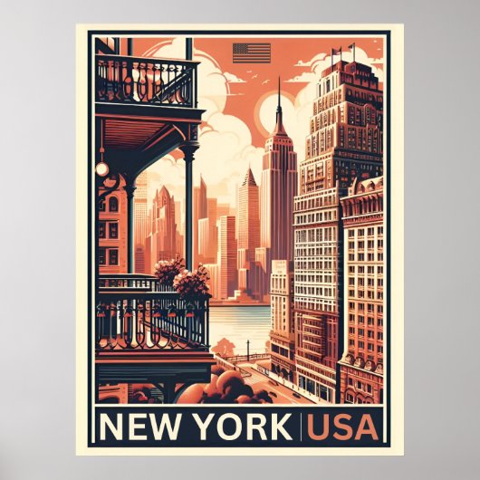 New York City gebouwen  balkon uitzicht Poster (Voorkant)
