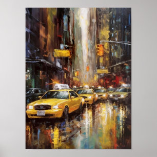 New York City Gele Taxis Abstracte Olie Schilderij Poster