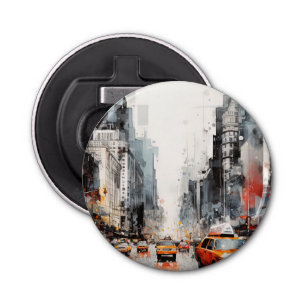 New York City, geschilderd landschap. Button Flesopener