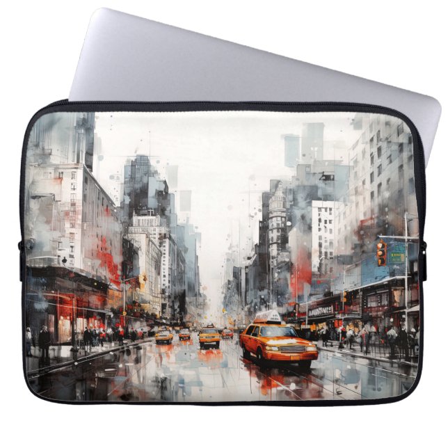 New York City, geschilderd landschap. Laptop Sleeve (Voorkant)