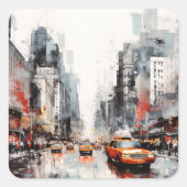 New York City, geschilderd landschap. Vierkante Sticker (Voorkant)