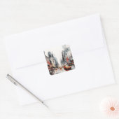 New York City, geschilderd landschap. Vierkante Sticker (Envelop)