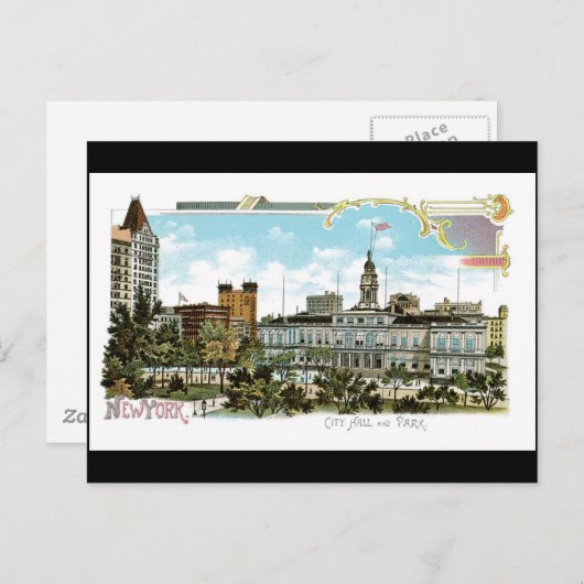  New York, City Hall en Park Briefkaart (Voorkant / Achterkant)