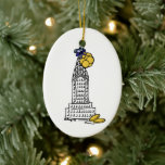 New York City Hanukkah Gelt NYC Skyscraper Holiday Keramisch Ornament<br><div class="desc">Voorzien van een originele markeringsillustratie van een klassiek NYC-merkteken "opgekleed" met gelt voor het vakantieseizoen. Ideaal voor het vieren van Hanukkah! Deze illustratie van Chanoeka is ook beschikbaar op andere producten. Zie je niet wat je zoekt? Hulp nodig bij aanpassingen? Neem contact op met Rebecca om iets voor je te...</div>