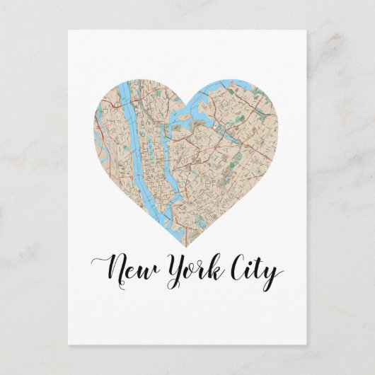 New York City Heart Map Briefkaart (Voorkant)
