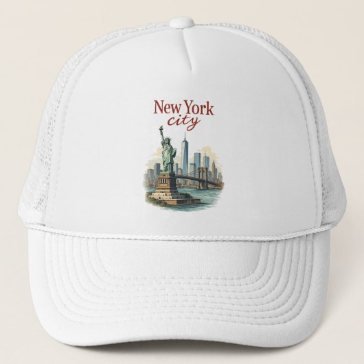 New York City – Iconic Statue & Skyline Hat Trucker Pet (Voorkant)