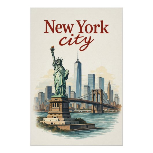 New York City – Iconic Statue & Skyline Poster (Voorkant)