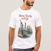 New York City – Iconic Statue & Skyline T-Shirt (Voorkant)