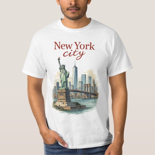 New York City – Iconic Statue & Skyline T-Shirt (Voorkant)
