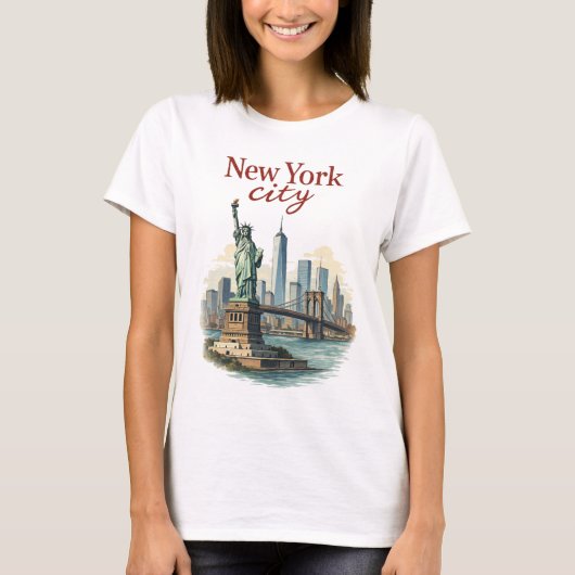 New York City – Iconic Statue & Skyline T-Shirt (Voorkant)
