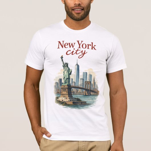 New York City – Iconic Statue & Skyline T-Shirt (Voorkant)