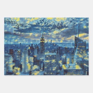 New York City in Van Gogh Sterrennacht Abstract Inpakpapier Vel