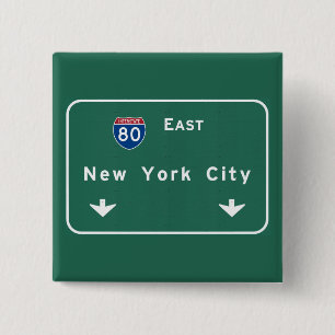New York City Interstate Highway Freeway Road Sig Vierkante Button 5,1 Cm