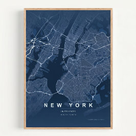 New York City Kaart NYC Blauwe Kunst Poster Cadeau