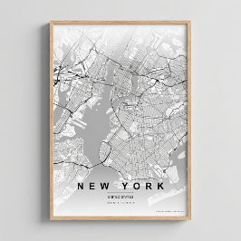 New York City Kaart NYC Contrast Muur Kunst Poster