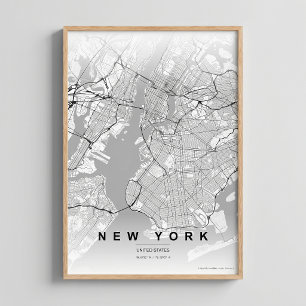 New York City Kaart NYC Contrast Muur Kunst Poster