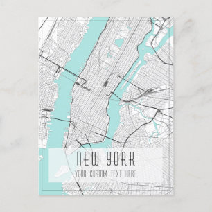 New York City kaart, zwart, wit en blauw Briefkaart