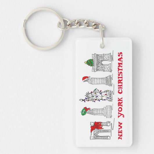 New York City Kerst NYC Bezienswaardigheden Feestd Sleutelhanger (Voorkant)