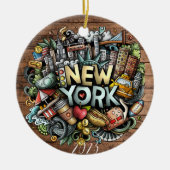 New York City Kerstmis - Aangepaste jaarnaam Keramisch Ornament (Voorkant)