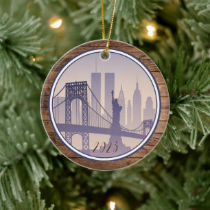 New York City Kerstmis - Aangepaste jaarnaam Keramisch Ornament