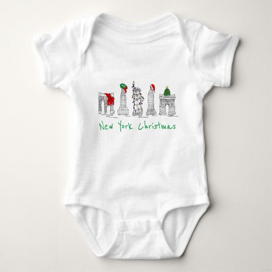 New York City Kerstmis NYC Landmarks Holiday Xmas Romper (Voorkant)